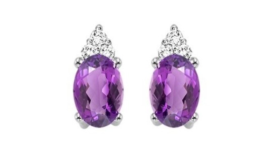 two oval cut amethyst stud earrings with diamond details