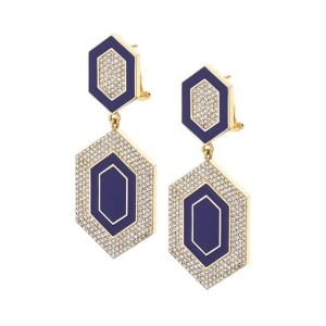 a pair of hexagon drop earrings with diamond accents.