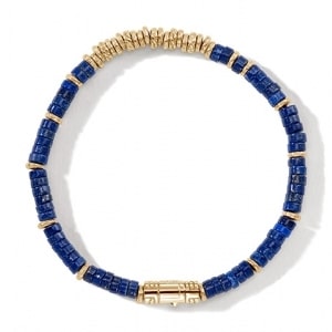 a John Hardy bracelet with gold accents and lapis lazuli gemstones.