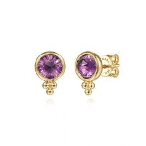 a pair of amethyst stud earrings from Gabriel & Co.’s Bujukan collection.