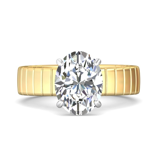 A yellow gold texture solitaire oval cut engagement ring by Martin Flyer.