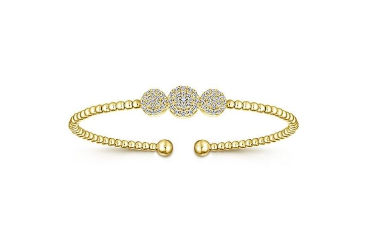 A Gabriel & Co. 14K yellow hold Bukukan bead cuff bracelet.