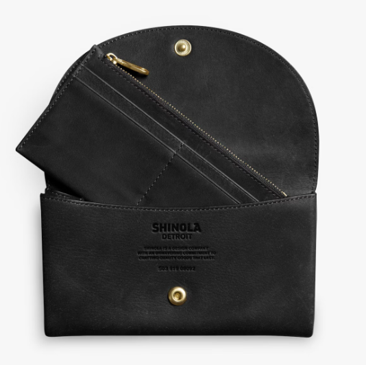 A black Shinola snap wallet