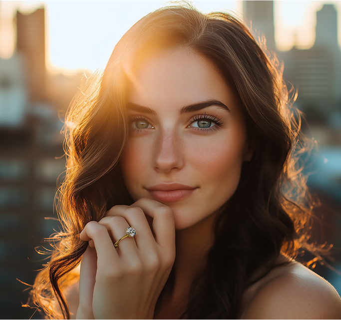 Woman wearing Marry Ann Diamond engagement ring