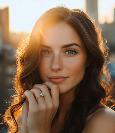 Woman wearing Marry Ann Diamond engagement ring