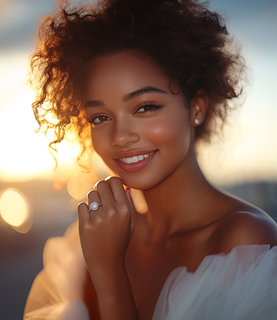 Woman wearing Marry Ann Diamond engagement ring