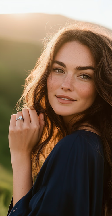 Woman wearing Marry Ann Diamond engagement ring