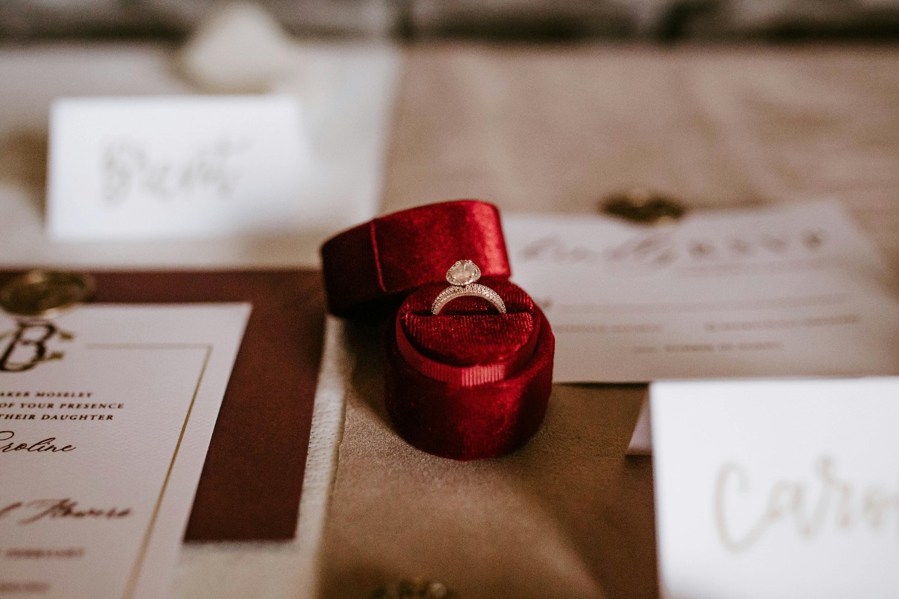 a designer engagement ring inside a red box a designer engagement ring inside a red box
