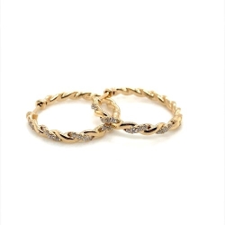 Hot Deals Rottermond Signature:10 Karat Yellow Gold Twisted Diamond Hoop Earring