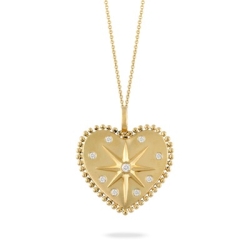 Hot Deals Doves: 18 Karat Yellow Gold and Diamond Satin Finish Celestia Star and Heart Pendant