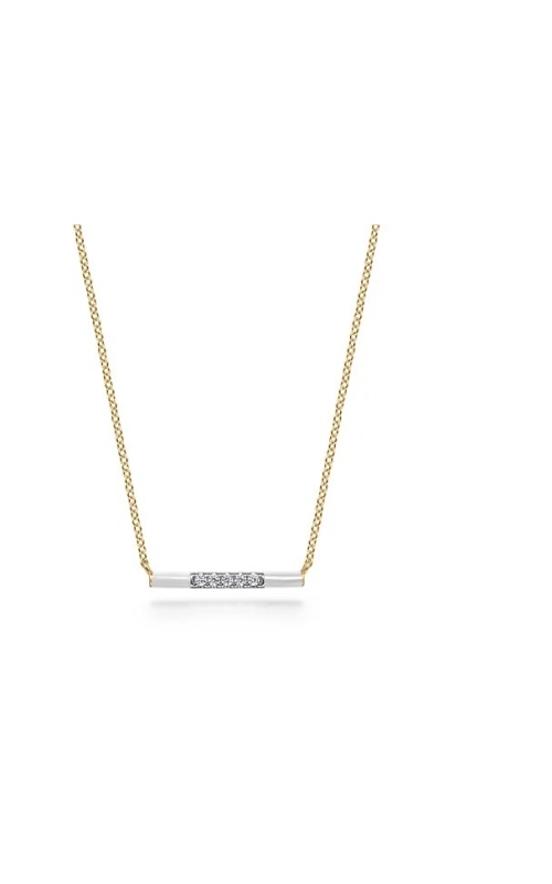 Gabriel & Co.:14 Karat Yellow Gold Gaby Classic Diamond Bar Necklace with White Enamel