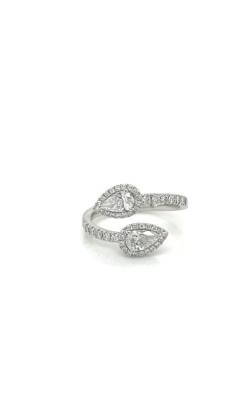 Rottermond Signature:18 Karat White Gold Diamond Bypass Halo Pave Ring with 2=0.65ctwSI-I/GHI Pear Diamonds