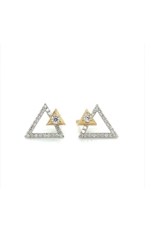 Marry Ann:14 Karat Two Tone Gold 89 Facet Diamond Studded Triangle Stud Earrings