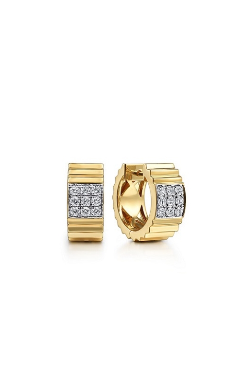 Gabriel & Co.:14 Karat Yellow Gold 15 mm Contemporary Diamond Huggie