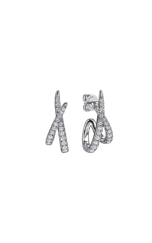 Gabriel & Co.:14 Karat White Gold Klasique Graduating Diamond Spike J Hoop Stud Earrings
