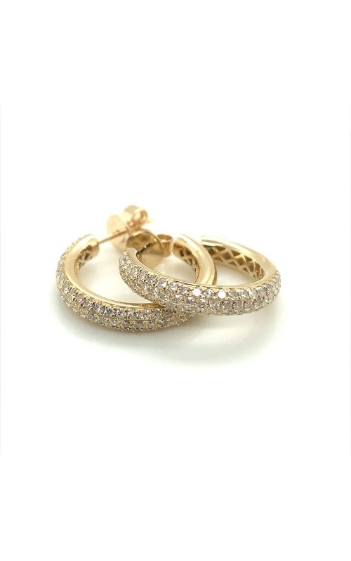 Rottermond Signature:14 Karat Yellow Gold Pave 3 Row Diamond Hoop Earrings