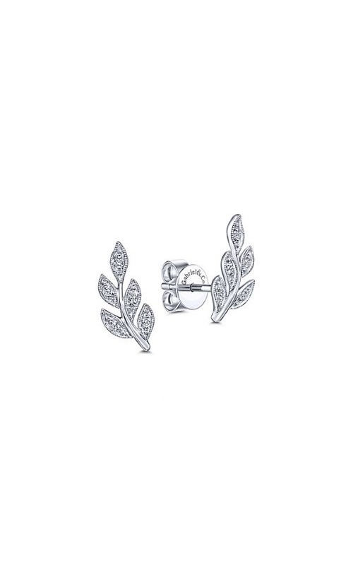 Gabriel & Co.:14 Karat White Gold Lusso Gaby Leaf Stud Diamond Earrings