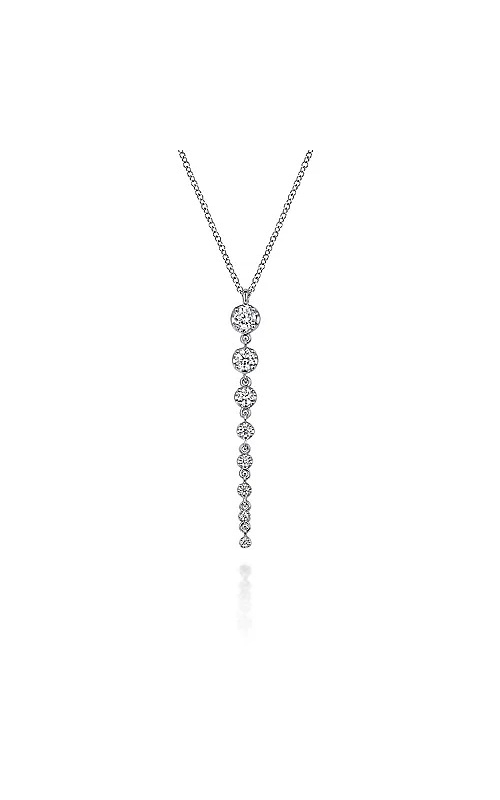 Gabriel & Co.:14 Karat White Gold Lusso Y Graduating Vertical Diamond Bar Necklace