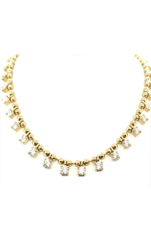 Marry Ann:14 Karat Yellow Gold 89 Facet Beaded Dangle Diamond Necklace