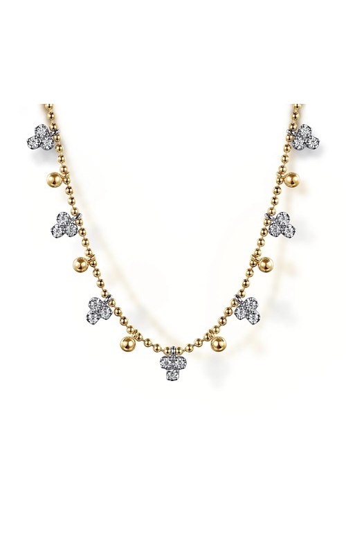 Gabriel & Co.:14 Karat Yellow White Gold Bujukan Beads and Diamond Droplet Necklace