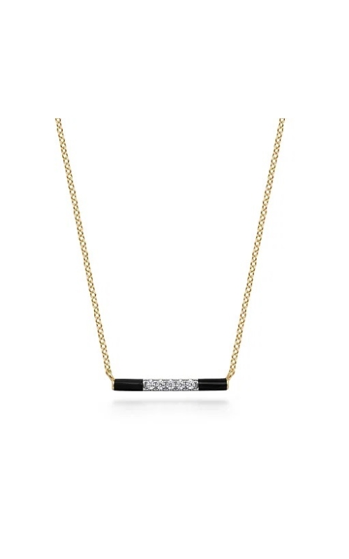Gabriel & Co.:14 Karat Yellow Gold Gaby Classic Diamond Bar Necklace with Black Enamel
