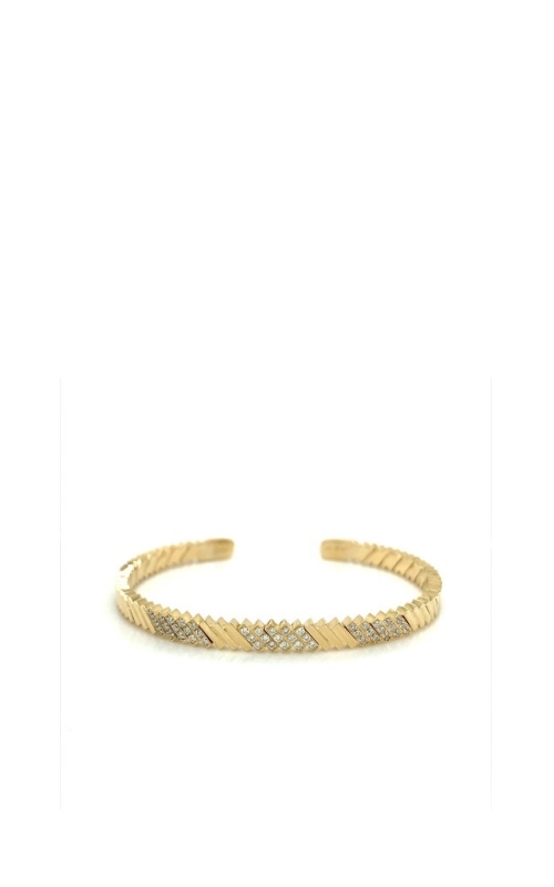 Marry Ann:14 Karat Yellow Gold 89 Facet Diamond Studded Flex Cuff Bangle