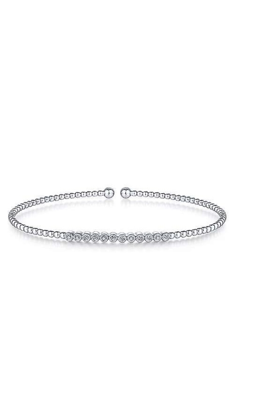 Gabriel & Co.:14 Karat White Gold Bujukan Bead Cuff Bezel Set Diamond Stations Bracelet