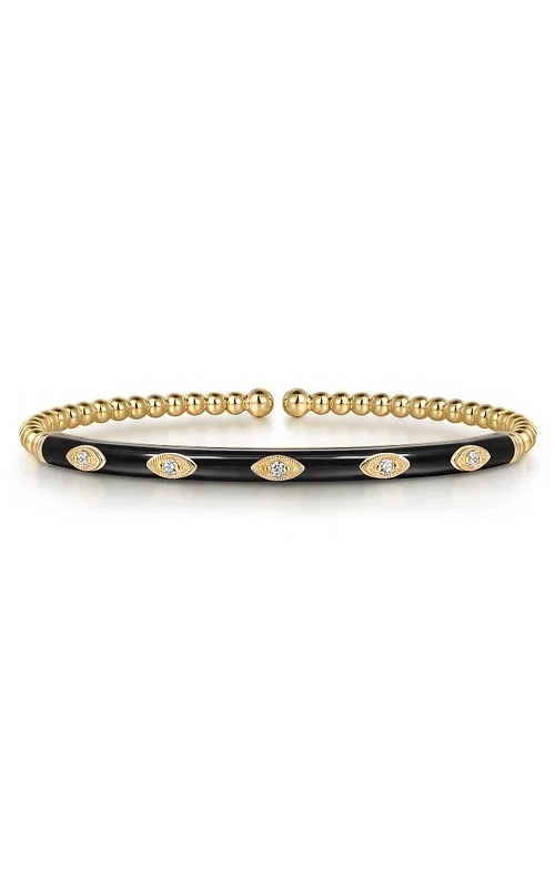 Gabriel & Co.:14 Karat Yellow Gold Bujukan Beads and Diamond Split Bangle with Black Enamel Bangle