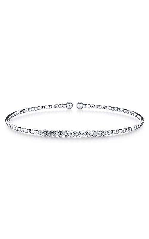 Gabriel & Co.:14 Karat White Gold Bujukan Bead Cuff Bezel Set Diamond Stations Bracelet