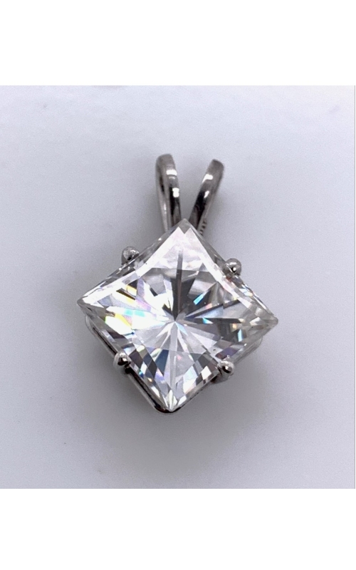 14 karat white gold 8.5 x 8.5 square Moissanite Lab gem pendant