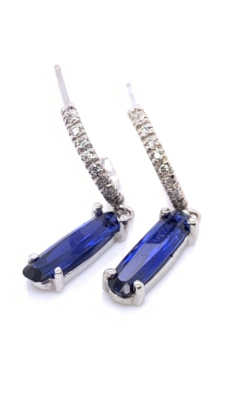 One Pair Of Custom Made 14 Karat White Gold Chatham Lab Grown Sapphire And Diamond Earrings
