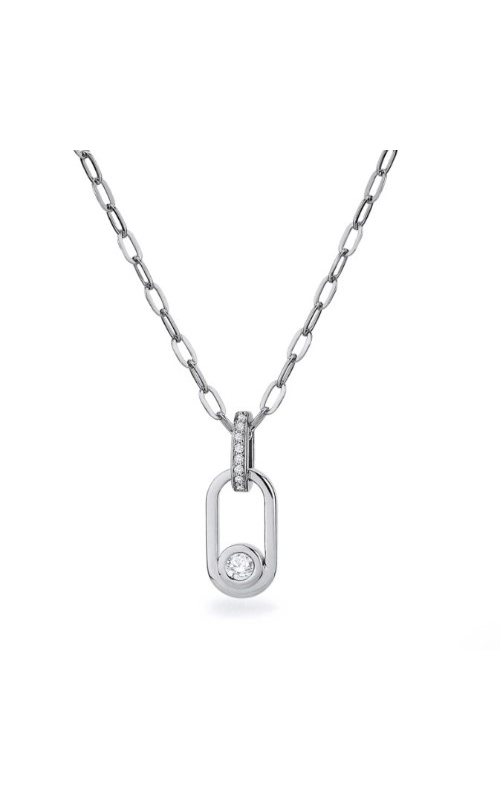 Michael M:14 Karat White Gold Small Link Diamond Pendant Necklace