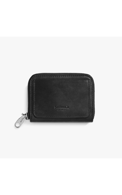 Shinola  The Pocket Small Zip Around Wallet Natural Leather Black